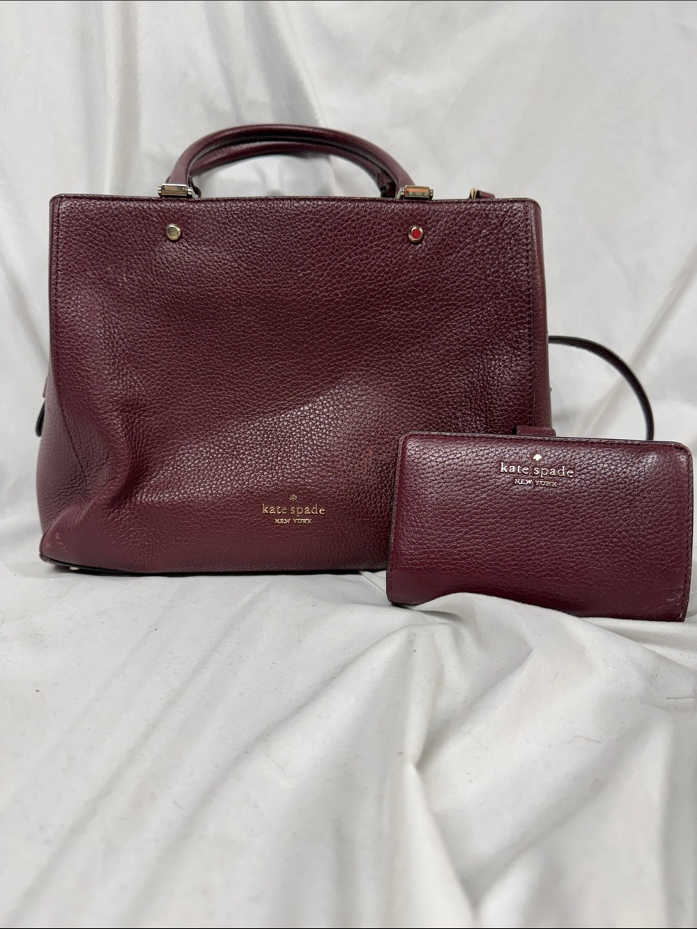 kate spade Burgundy Pebbled Leather Purse with Matching Wallet